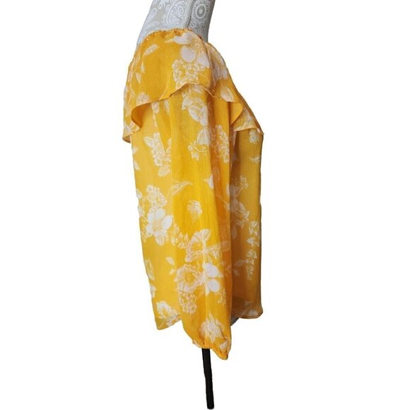 Willow Drive Ruffle Top Boho Lined Gold Floral 3/4 Sleeve Womens NWT XS - Picture 6 of 8